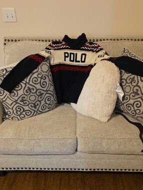 Polo by Ralph Lauren Black, Red & Cream Fair Isle Shawl Collar Sweater